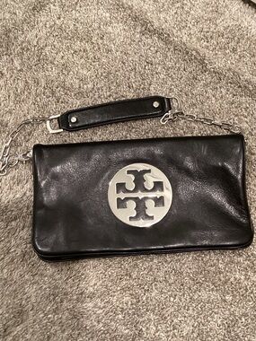 Tory Burch Black Leather Chain Strap Clutch